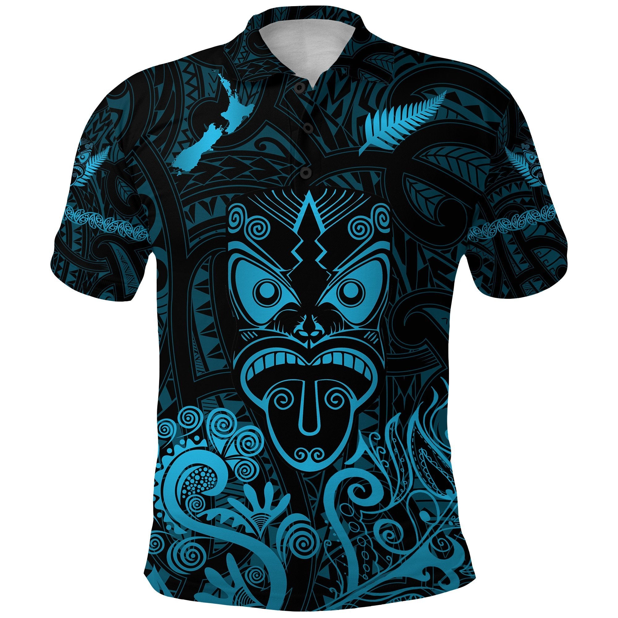 Maori Aotearoa Rugby Haka Polo Shirt New Zealand Silver Fern Turquoise Unisex Turquoise - Polynesian Pride