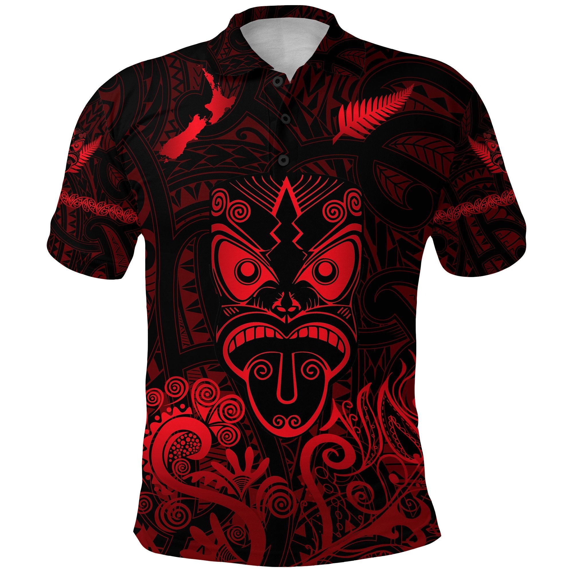 Maori Aotearoa Rugby Haka Polo Shirt New Zealand Silver Fern Red Unisex Red - Polynesian Pride