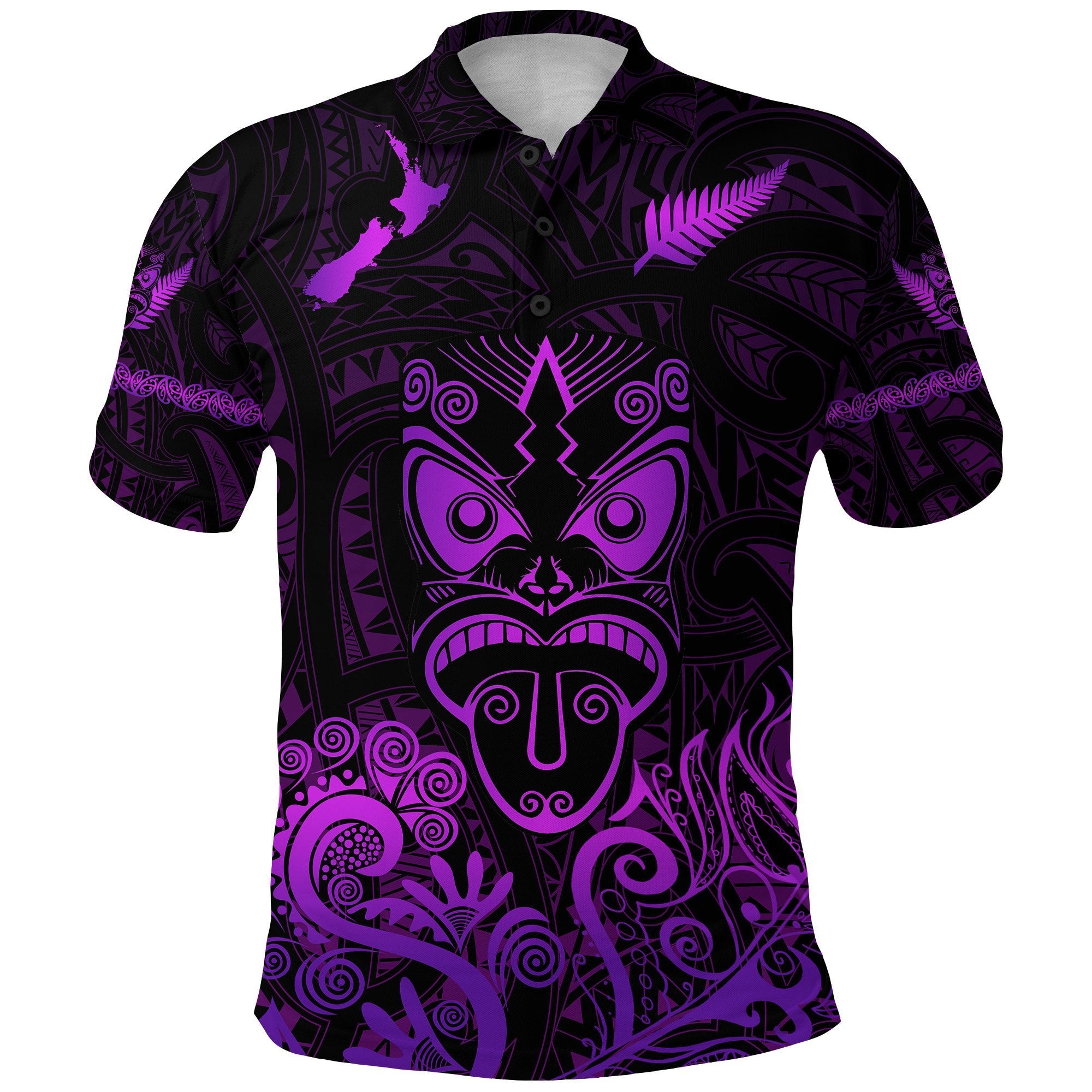 Maori Aotearoa Rugby Haka Polo Shirt New Zealand Silver Fern Purple Unisex Purple - Polynesian Pride