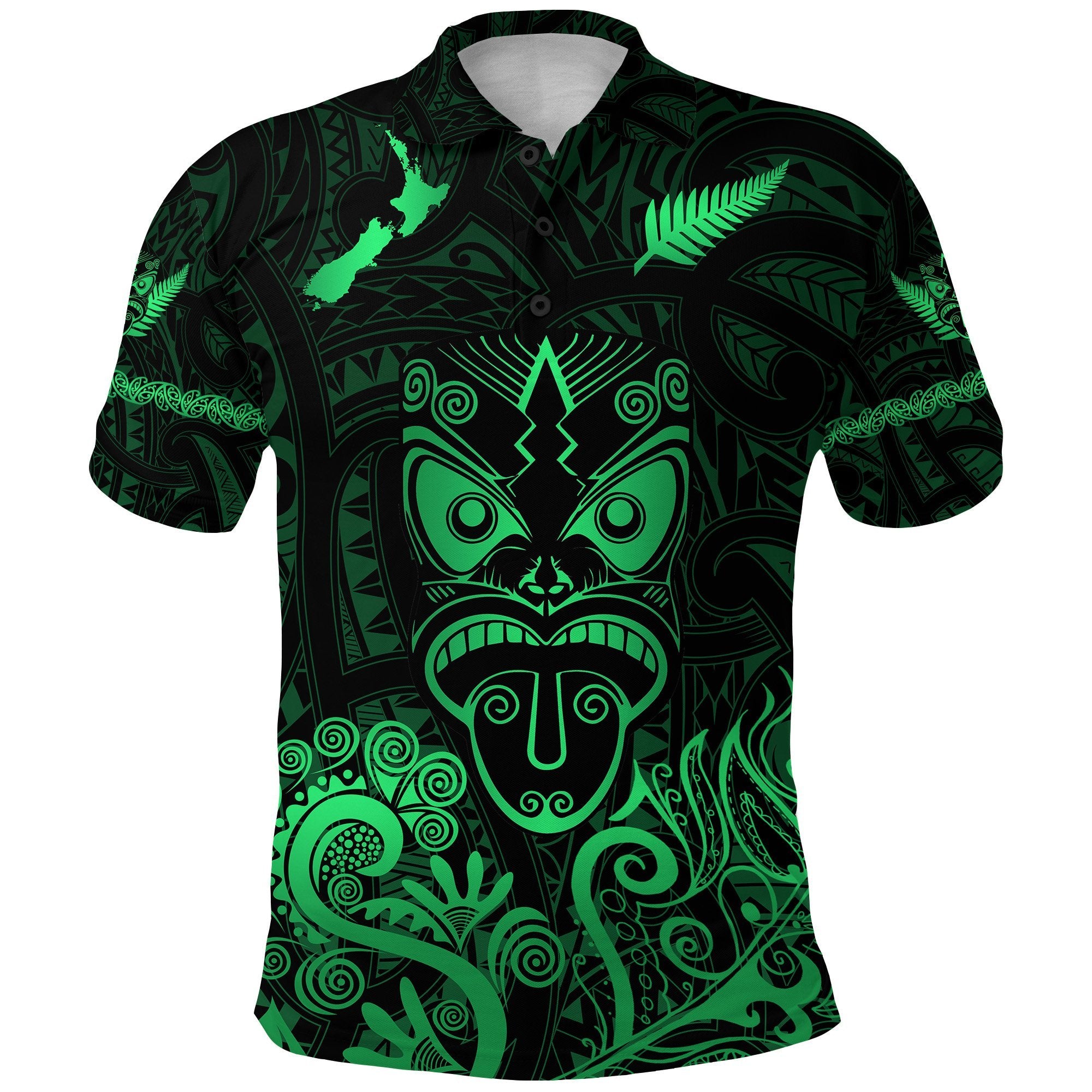 Maori Aotearoa Rugby Haka Polo Shirt New Zealand Silver Fern Green Unisex Green - Polynesian Pride