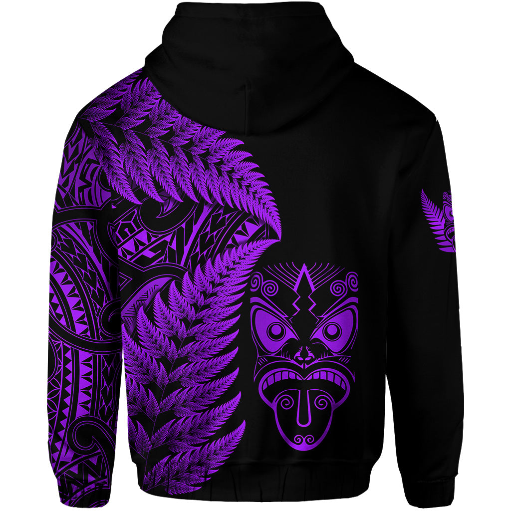 New Zealand Haka Rugby Maori Zip Hoodie Silver Fern Vibes Purple LT8 - Polynesian Pride