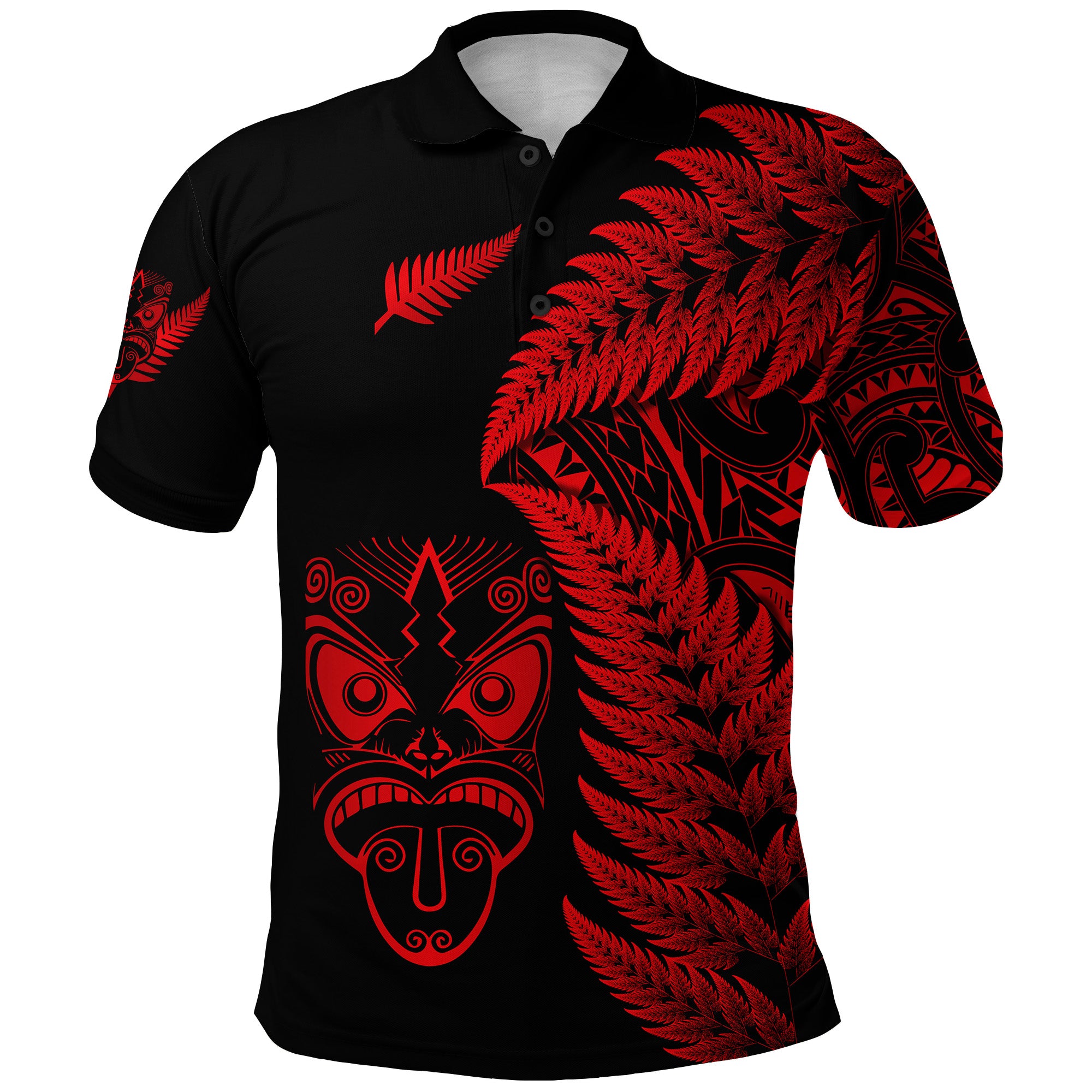 New Zealand Haka Rugby Maori Polo Shirt Silver Fern Vibes Red LT8 - Polynesian Pride