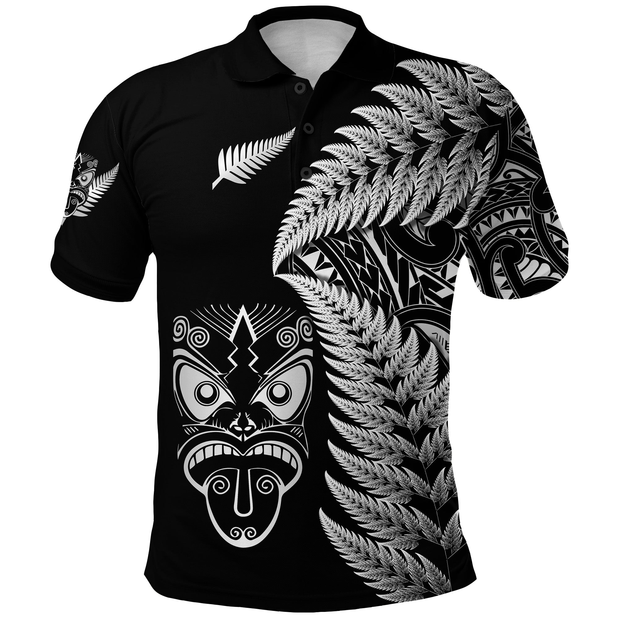 New Zealand Haka Rugby Maori Polo Shirt Silver Fern Vibes Black LT8 - Polynesian Pride