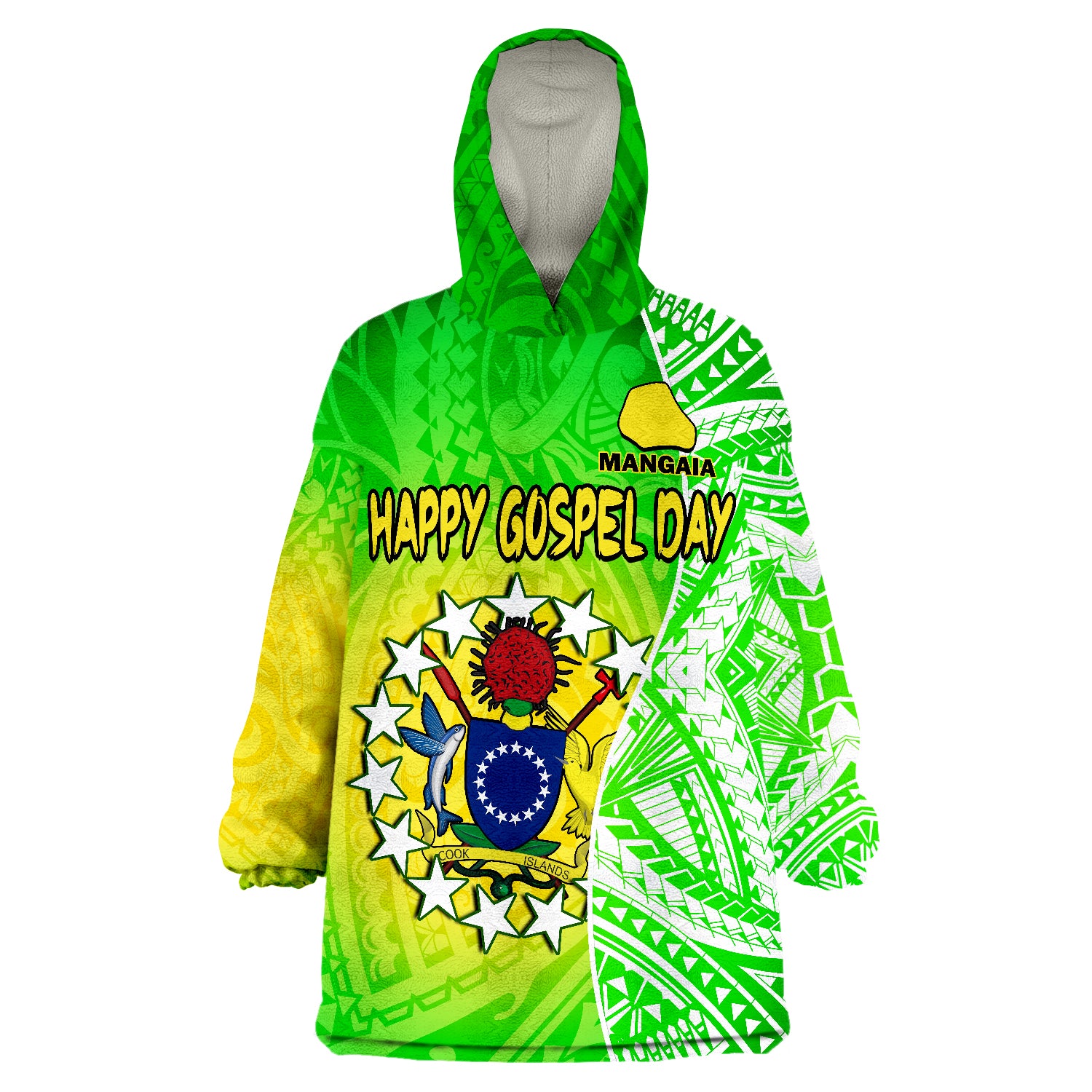 Happy Mangaia Gospel Day Cook Islands Coat Of Arms Polynesian Pattern Wearable Blanket Hoodie LT14 Unisex One Size - Polynesian Pride
