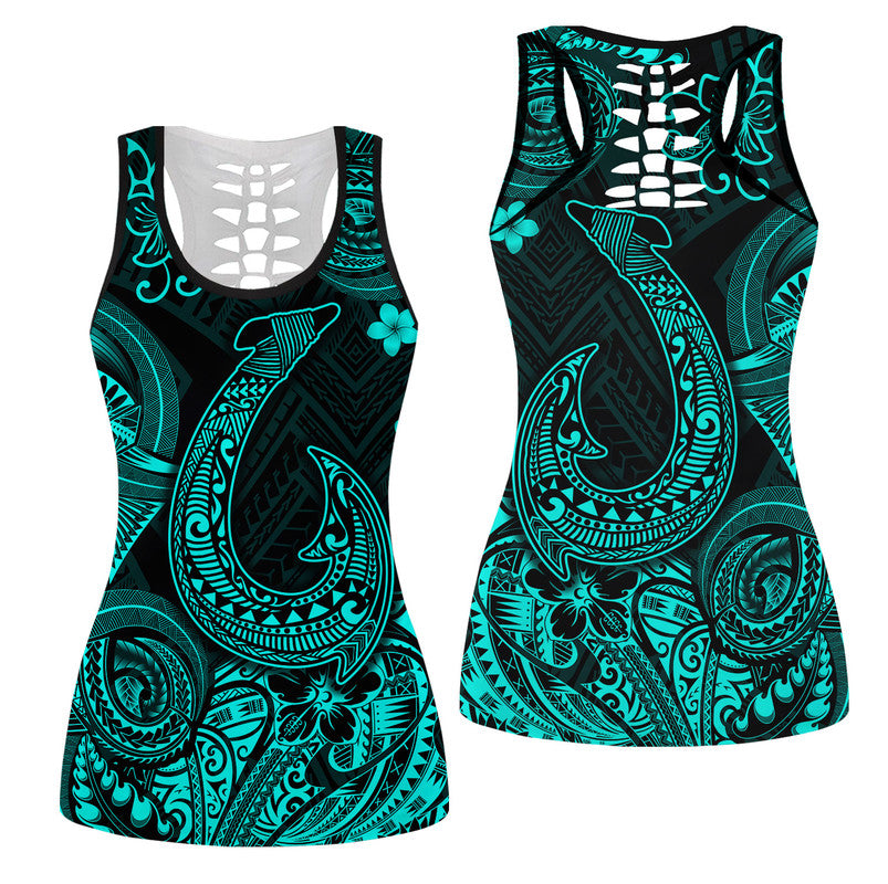 Hawaii Fish Hook Polynesian Hollow Tank Top Unique Style - Turquoise LT8 Female Turquoise - Polynesian Pride