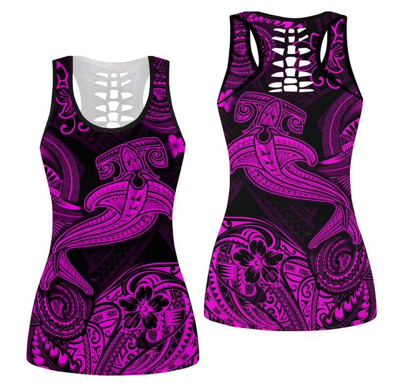 Hawaii Hammer Shark Polynesian Hollow Tank Top Unique Style - Pink LT8 Female Pink - Polynesian Pride