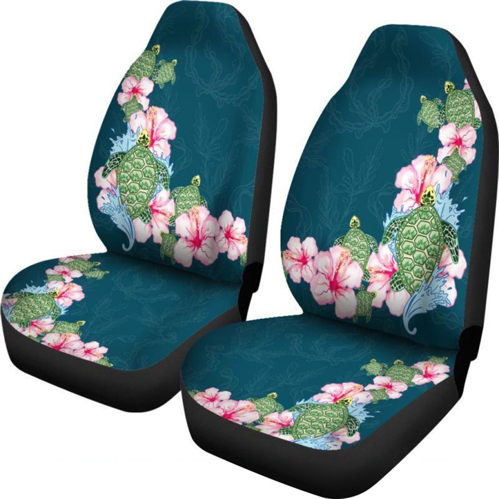 Hawaiian Car Seat Covers - Hibiscus Turtle - K5 Universal Fit Black - Polynesian Pride
