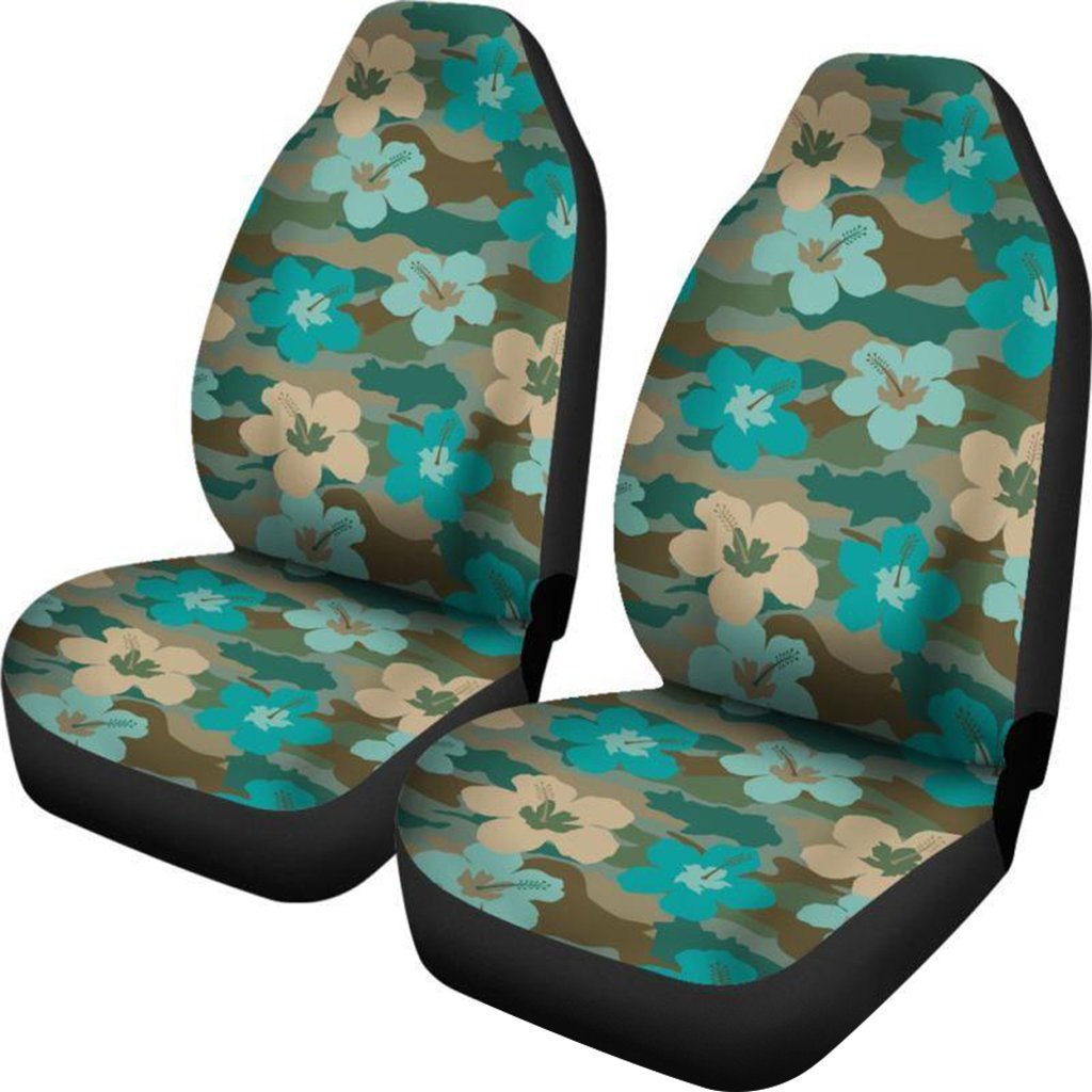 Hawaii Car Seat Covers - Hibiscus With Camo Style - C1 Universal Fit Black - Polynesian Pride
