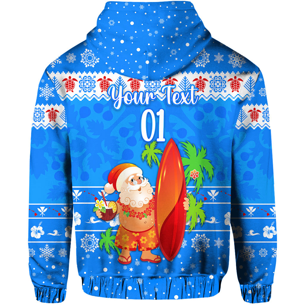 Custom Hawaii Christmas Hoodie Santa Claus Surfing Simple Style Blue LT8 - Polynesian Pride