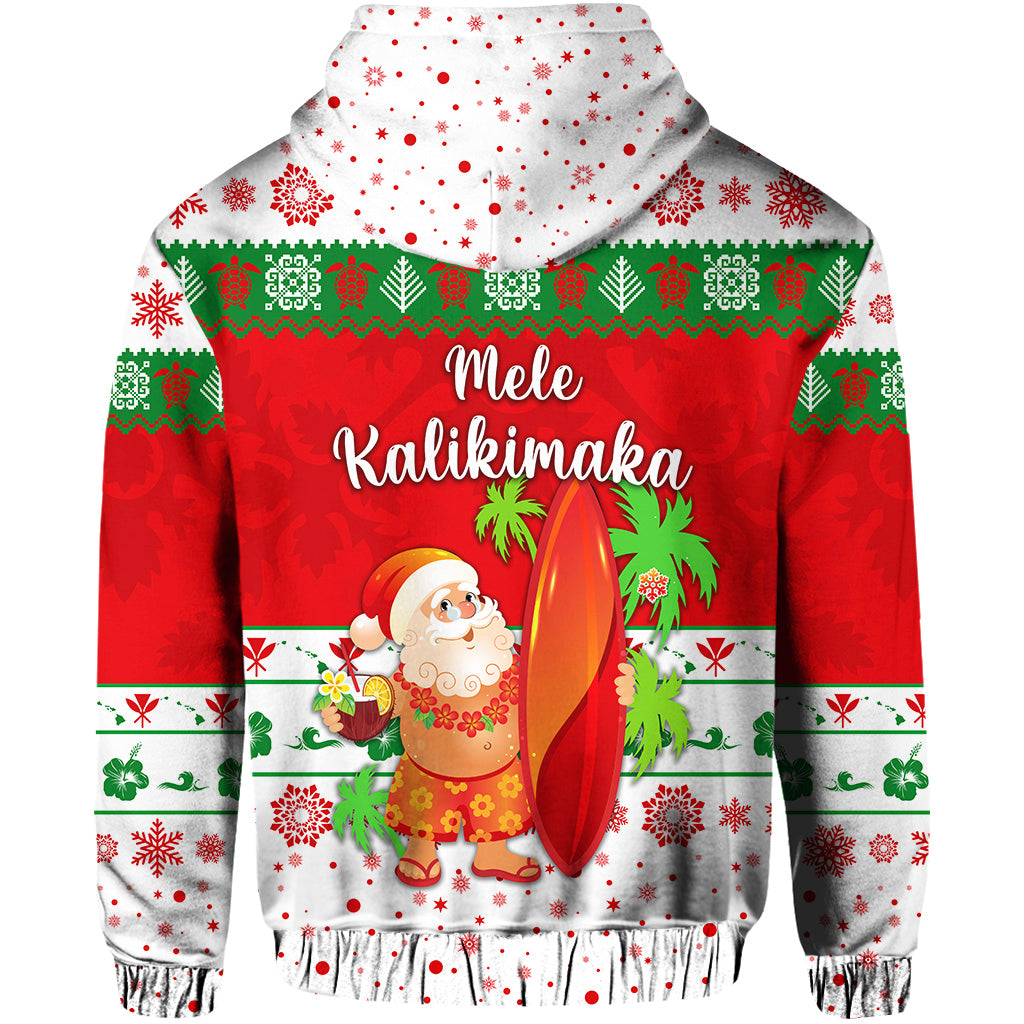 Hawaii Christmas Zip Hoodie Santa Claus Surfing Simple Style White LT8 - Polynesian Pride