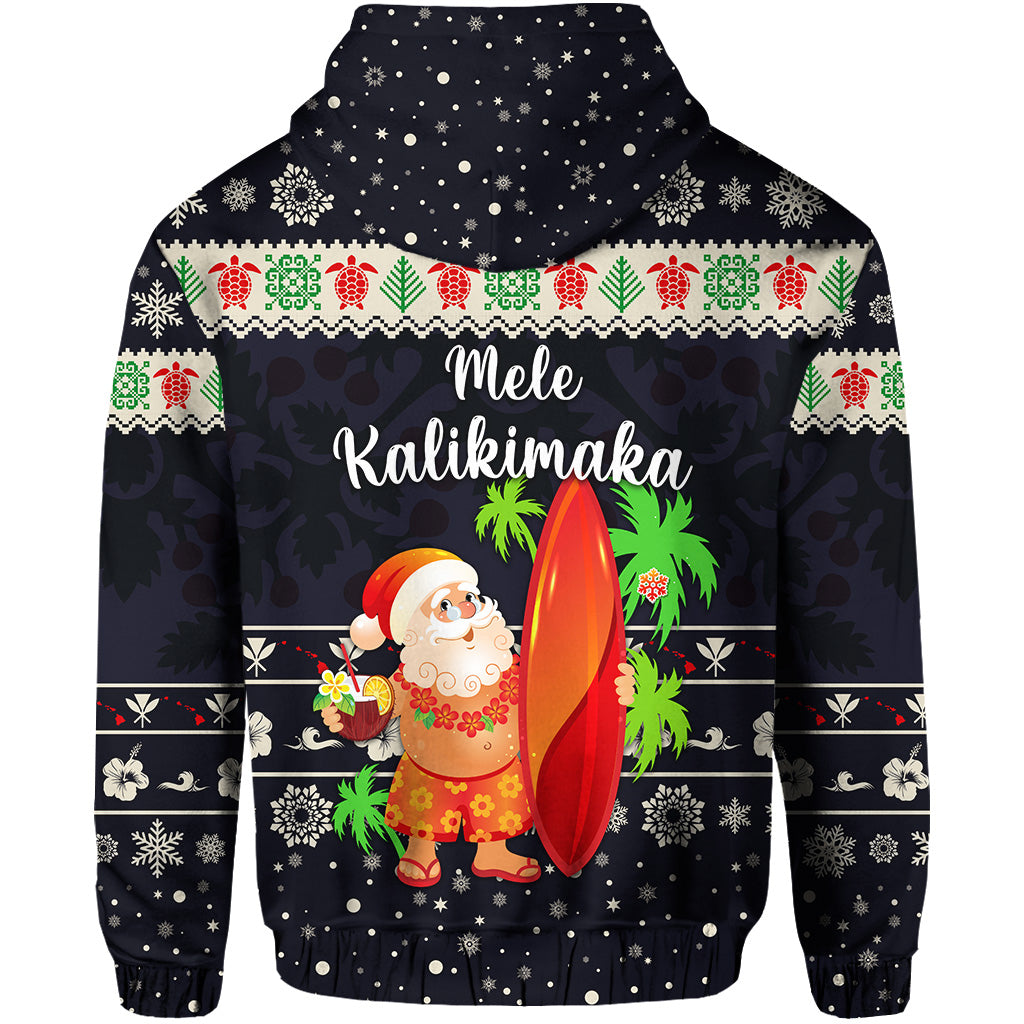 Hawaii Christmas Hoodie Santa Claus Surfing Simple Style Navy LT8 - Polynesian Pride