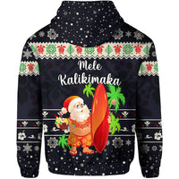 Hawaii Christmas Zip Hoodie Santa Claus Surfing Simple Style Navy LT8 - Polynesian Pride