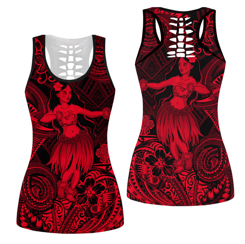 Hawaii Hula Girl Polynesian Hollow Tank Top Unique Style - Red LT8 Female Red - Polynesian Pride
