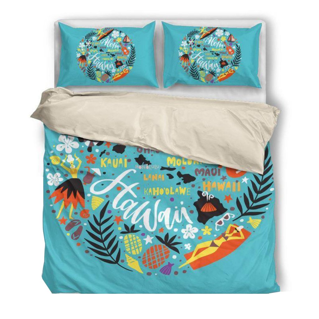 Hawaii Duvet Cover Set - Hawaii Island Map - Polynesian Pride