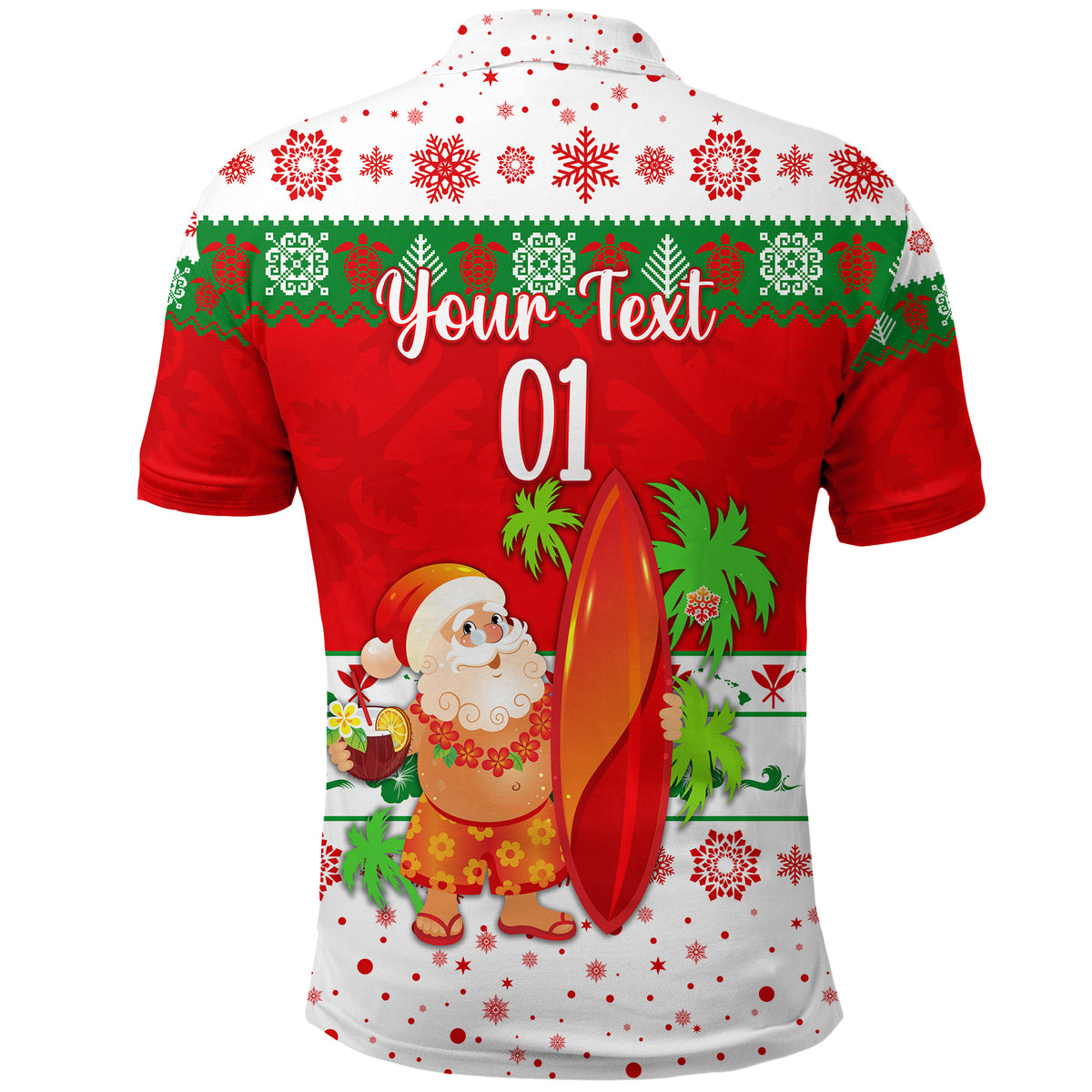 Custom Hawaii Christmas Polo Shirt Santa Claus Surfing Simple Style White LT8 - Polynesian Pride