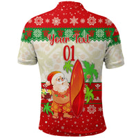 Custom Hawaii Christmas Polo Shirt Santa Claus Surfing Simple Style Beige Red LT8 - Polynesian Pride