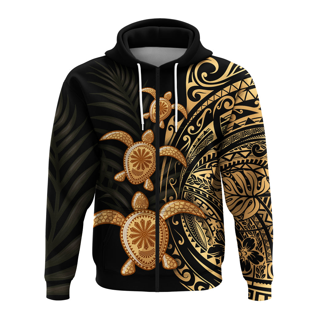Polynesian Turtle Zip Hoodie Honu Family Gold LT4 - Polynesian Pride