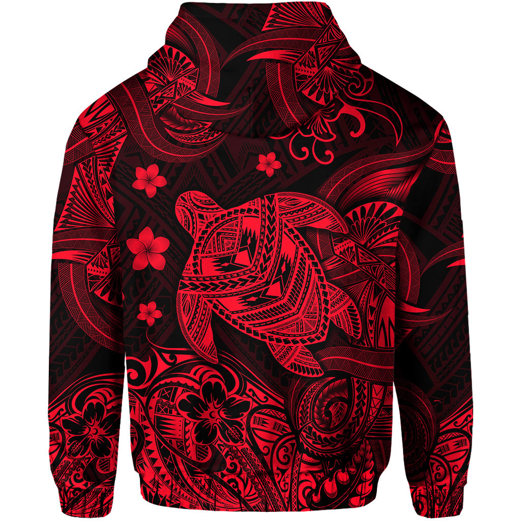 Hawaii Turtle Polynesian Zip Hoodie Plumeria Flower Unique Style Red LT8 - Polynesian Pride