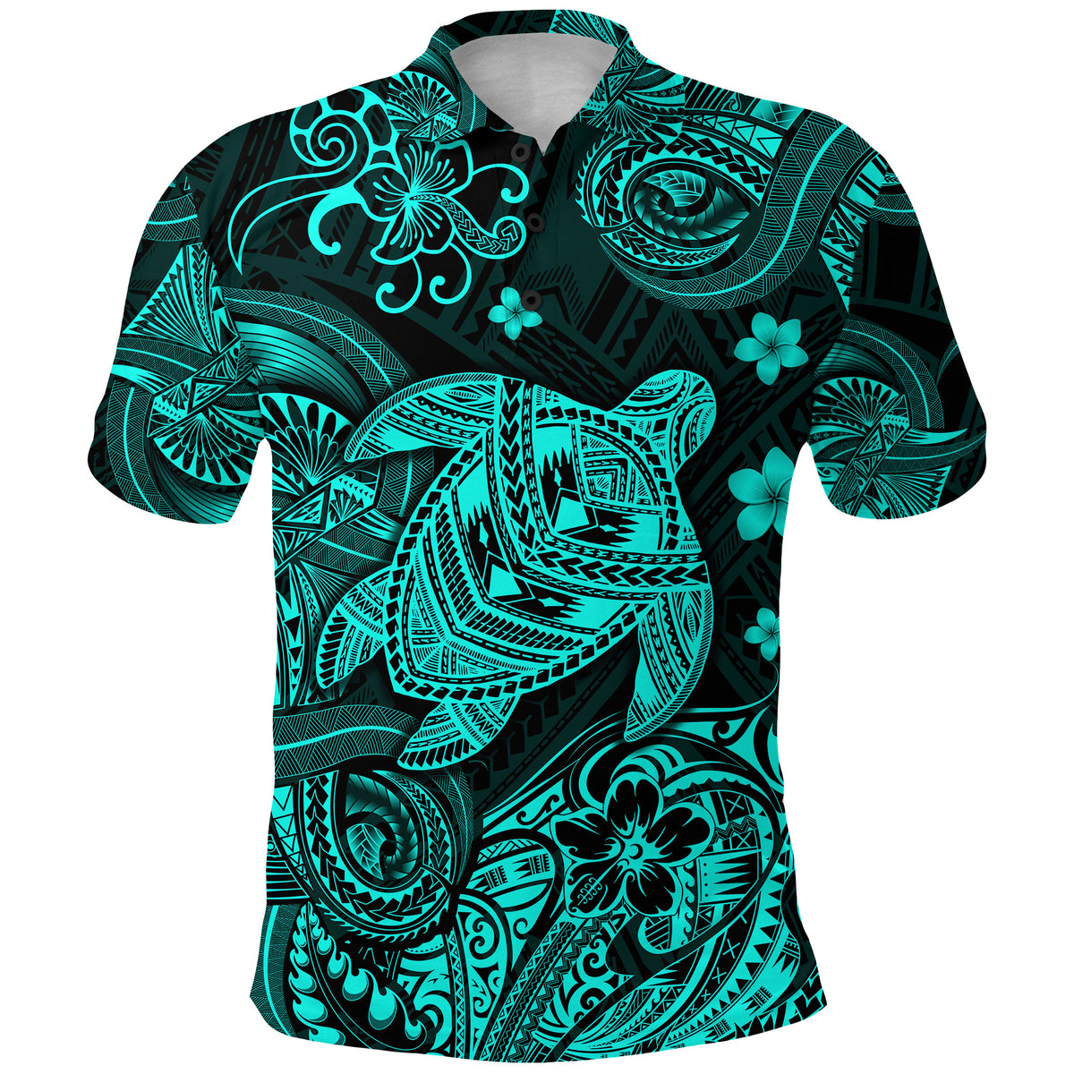 Hawaii Turtle Polynesian Polo Shirt Plumeria Flower Unique Style Turquoise LT8 - Polynesian Pride