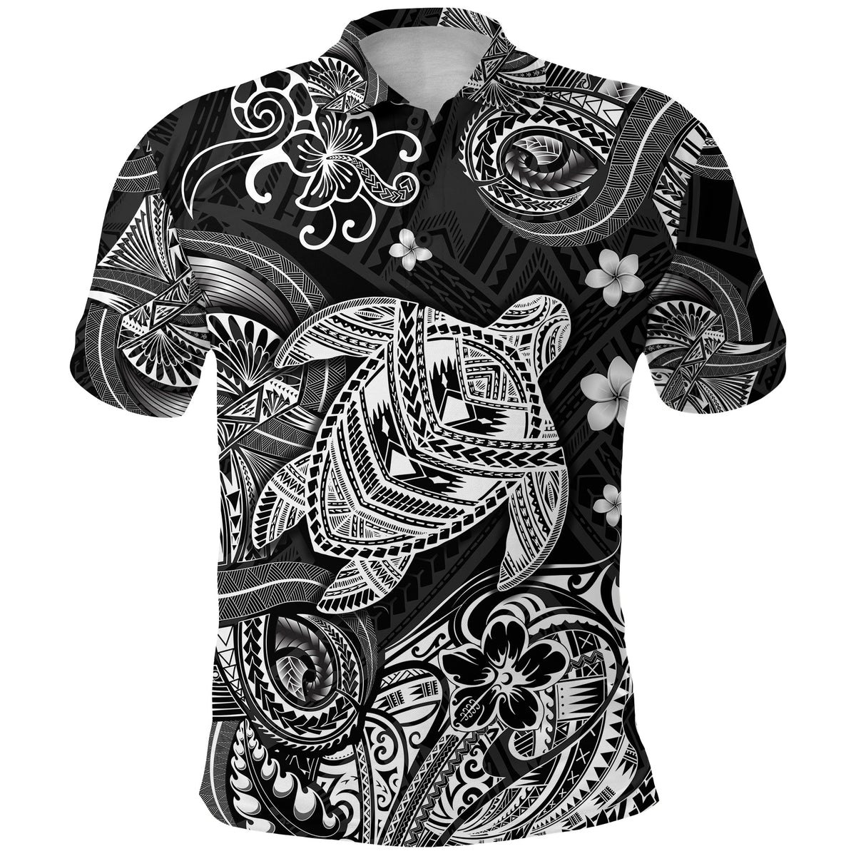 Custom Hawaii Turtle Polynesian Polo Shirt Plumeria Flower Unique Style Black LT8 - Polynesian Pride