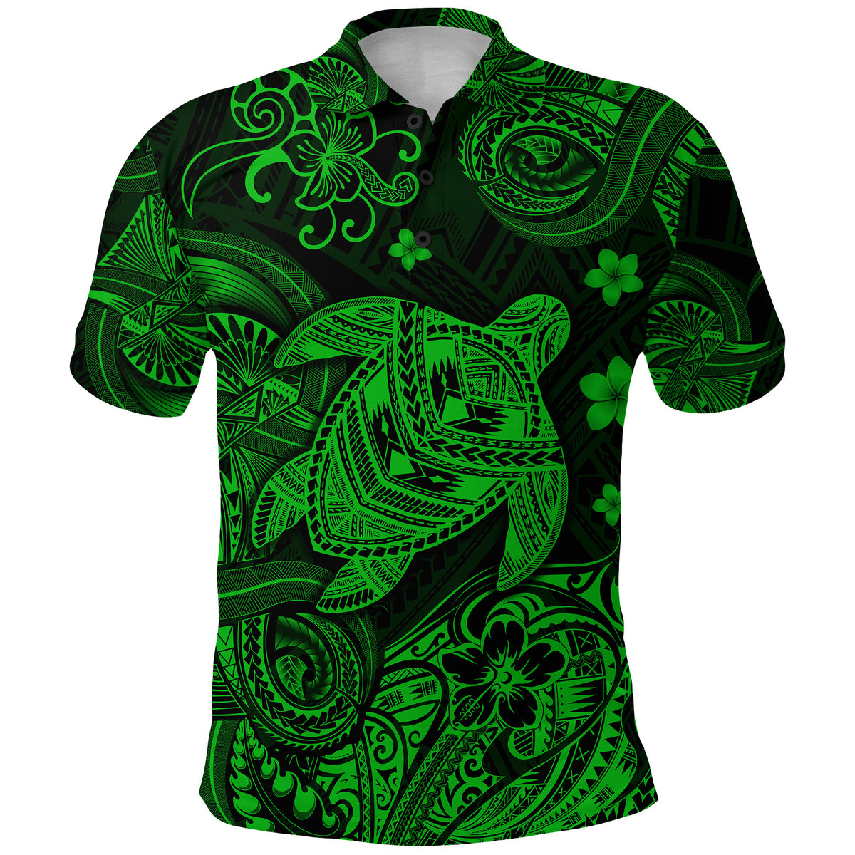 Hawaii Turtle Polynesian Polo Shirt Plumeria Flower Unique Style Green LT8 - Polynesian Pride