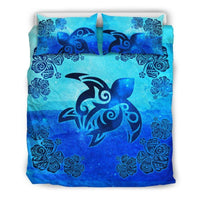 Hawaiian Duvet Cover Set - Turtle Tattoo And Hibiscus - Polynesian Pride