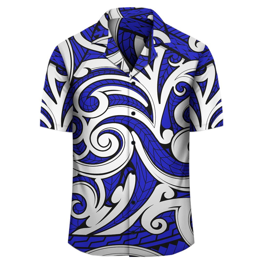 Polynesian Maori Ethnic Ornament Blue Hawaiian Shirt - Polynesian Pride
