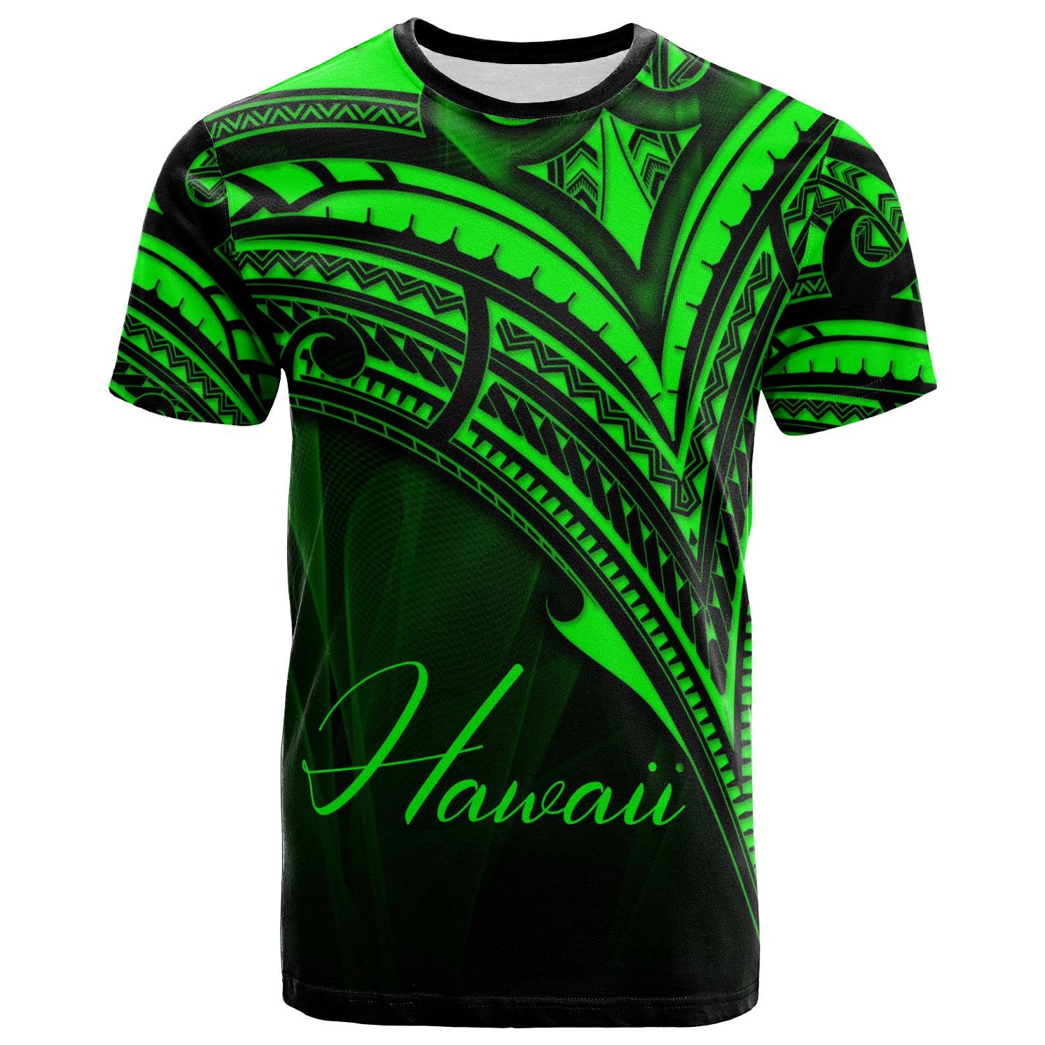 Hawaii T Shirt Green Color Cross Style Unisex Black - Polynesian Pride
