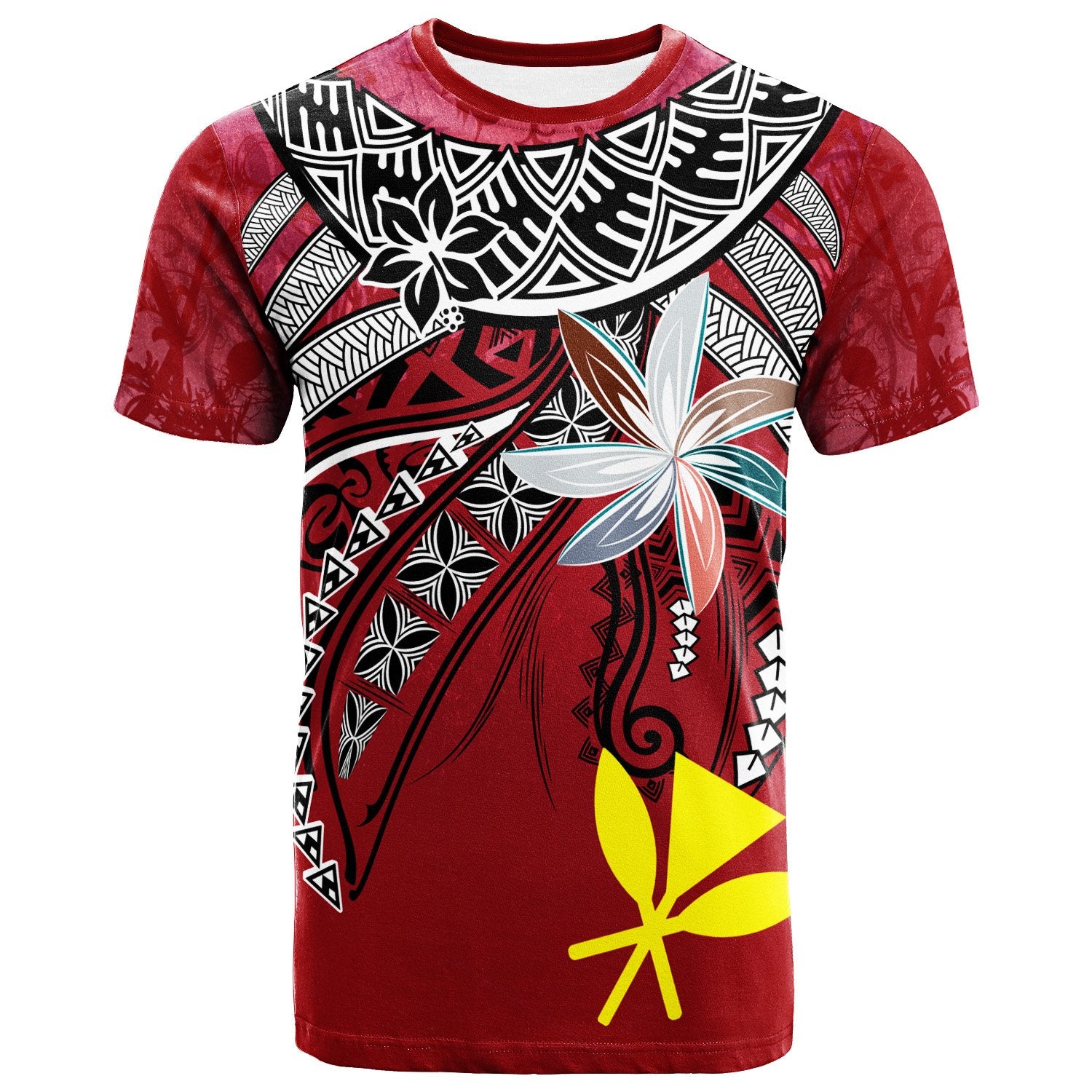 Hawaii T Shirt Fanciful Forest Red Color Unisex Red - Polynesian Pride
