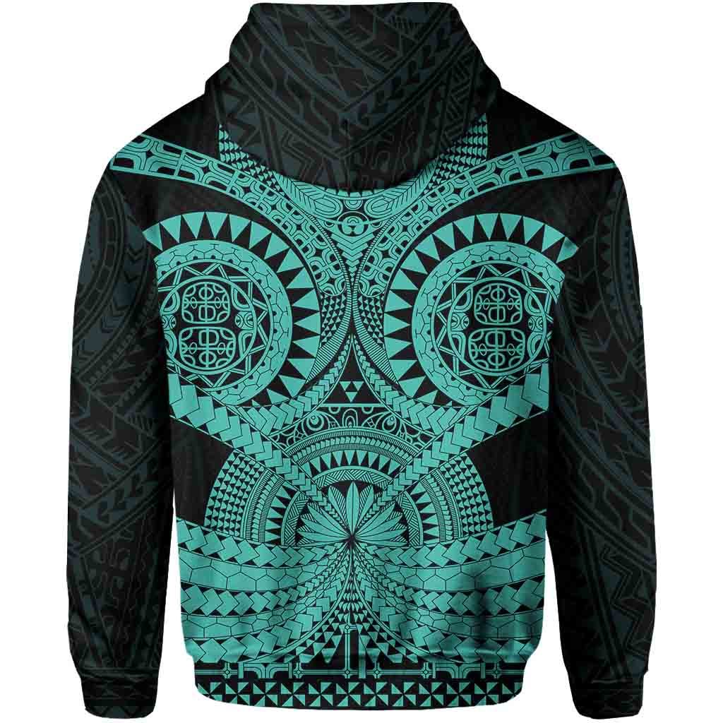 Polynesian Tattoo All Over Print Hoodie Turquoise 2 - Polynesian Pride
