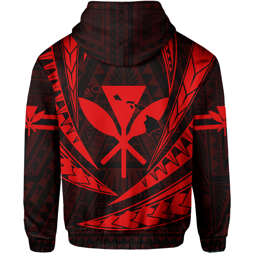 Polynesian Kakau Kanaka Maoli Map Hawaii Zip Hoodie Red - Polynesian Pride