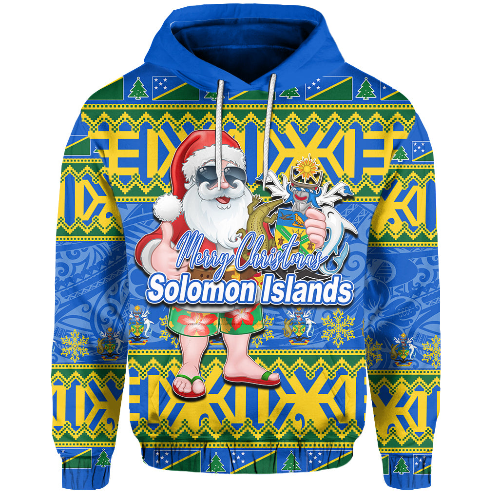 Solomon Islands Christmas Hoodie Cool Santa Claus LT6 Unisex Blue - Polynesian Pride