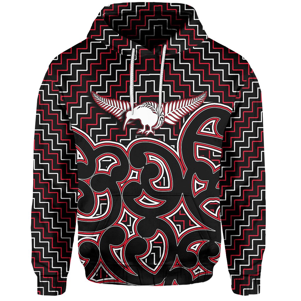 New Zealand Hoodie Maori Graphic Tee patterns Red LT6 Unisex Red - Polynesian Pride