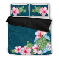 Hawaiian Duvet Cover Set - Hibiscus & Turtle Pattern - Polynesian Pride