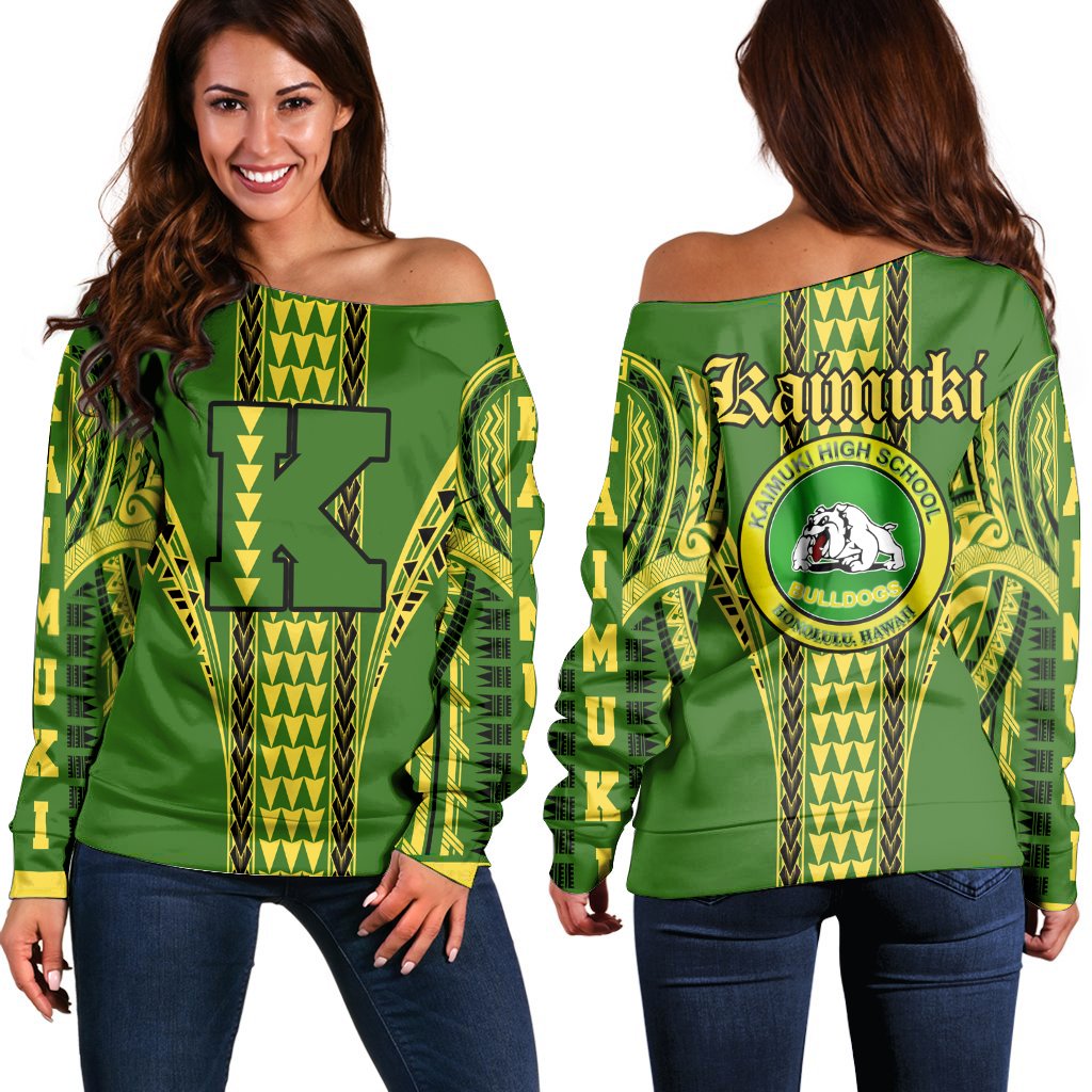 Hawaii - Kaimuki High Women's Off Shoulder Sweatshirt AH Green - Polynesian Pride
