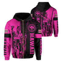 Hawaii King Polynesian Hoodie (Zip up) Lawla Style Pink Unisex Pink - Polynesian Pride
