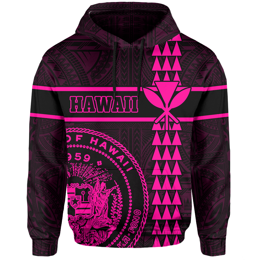 Polynesian Kakau Kanaka Seal of Hawaii Hoodie Pink - Polynesian Pride