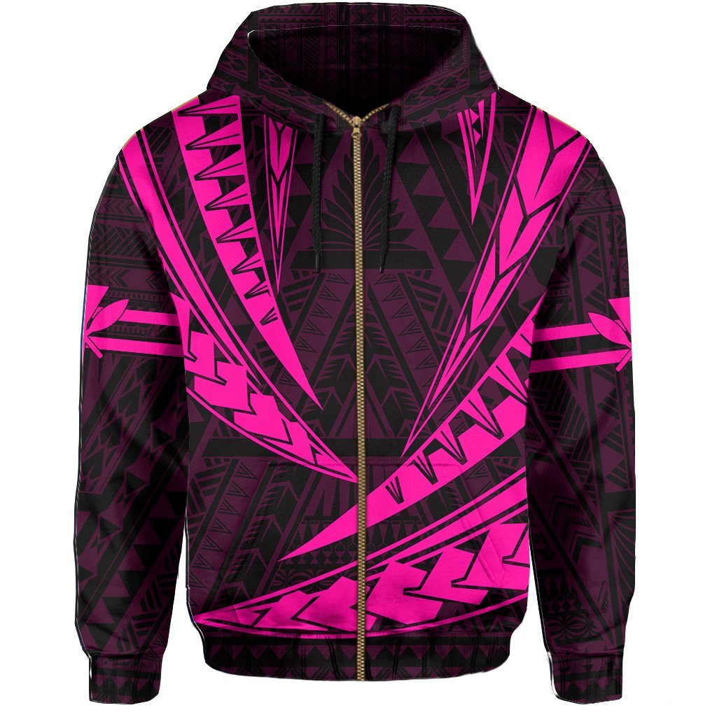 Polynesian Kakau Kanaka Maoli Map Hawaii Zip Hoodie Pink - Polynesian Pride