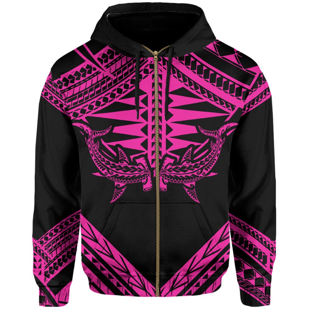Hawaii Shark Polynesian Kanaka Pink Hoodie (Zip up) Candy Style - Polynesian Pride