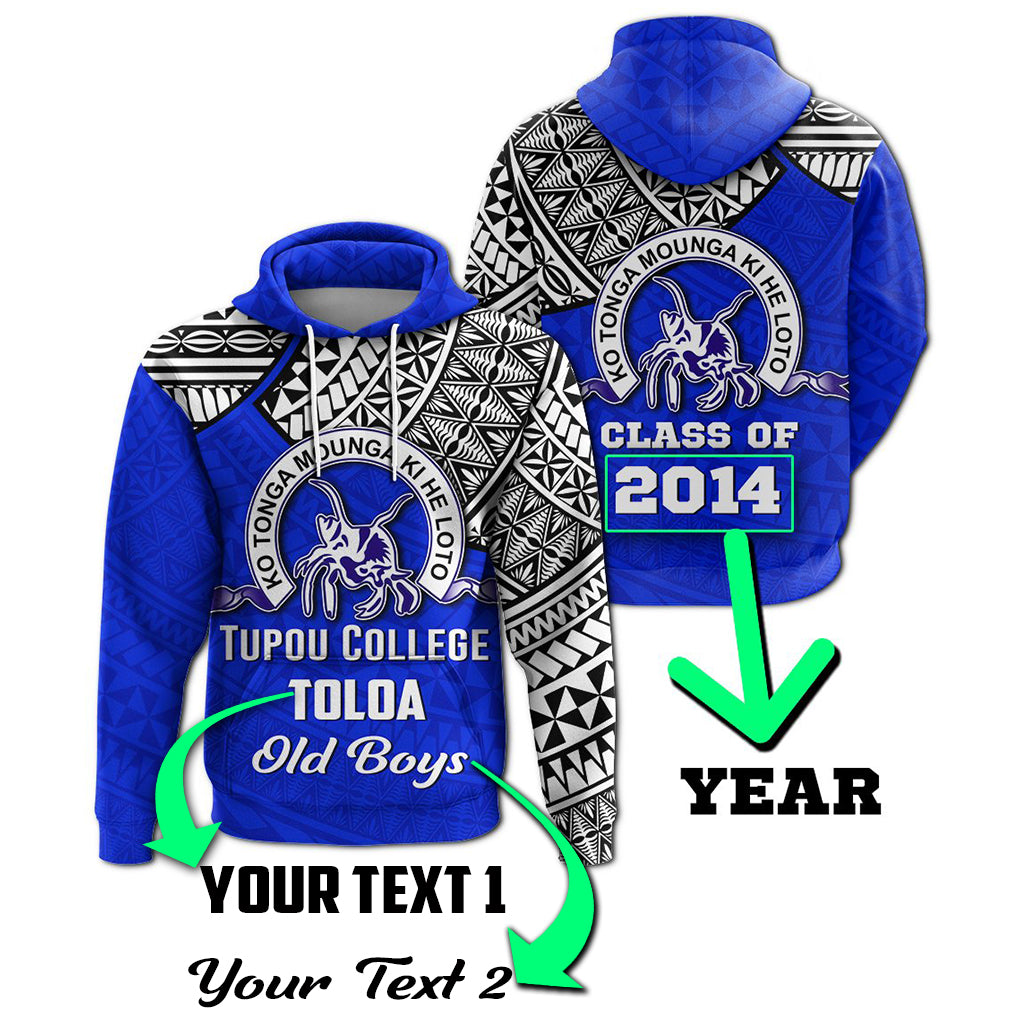Custom Tupou College Toloa Old Boys Hoodie Class of Year LT4 Unisex Blue - Polynesian Pride