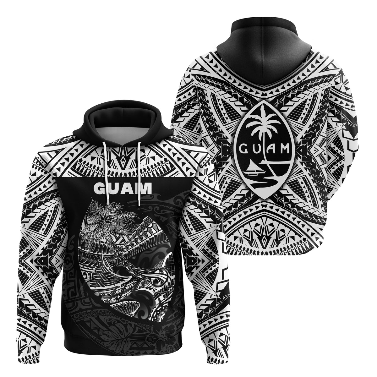 Guam Rugby Hoodie Polynesian Patterns Black LT16 - Polynesian Pride