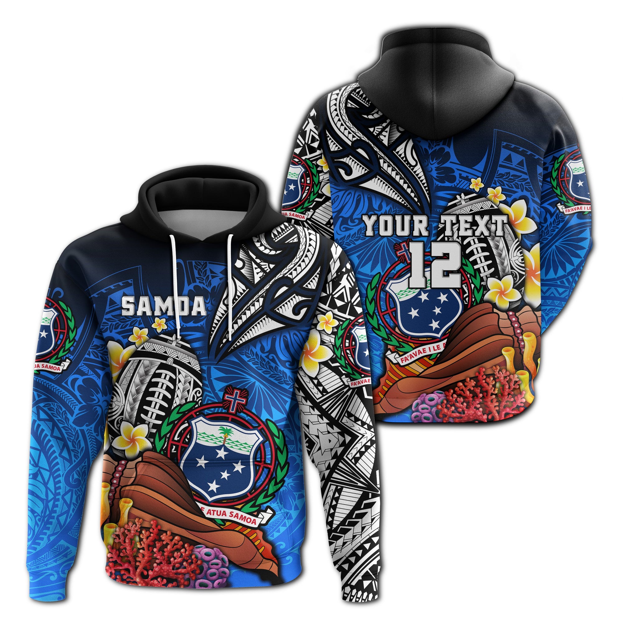 Custom Samoa Rugby Hoodie Polynesian Ocean World Style Unisex Black - Polynesian Pride