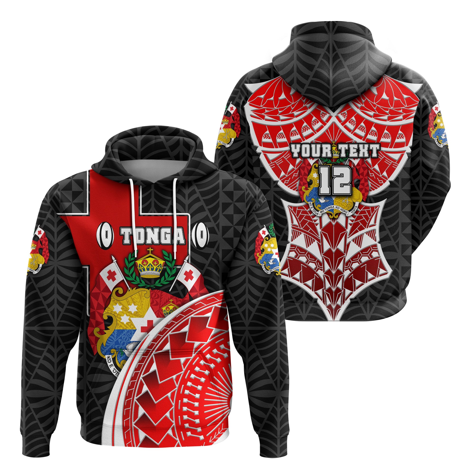 Custom Tonga Rugby Hoodie Polynesian Armor Style Black Unisex Black - Polynesian Pride