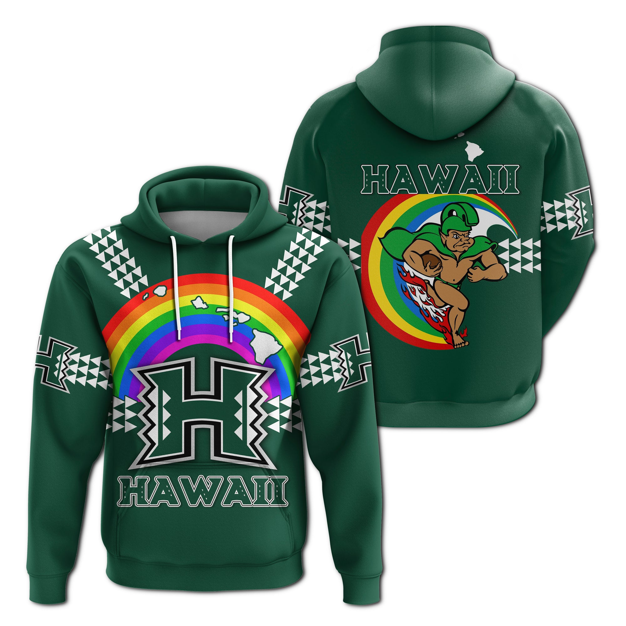 Youth Green Hawaii Warriors Team Logo Quarter-Zip Pullover Sweatshirt