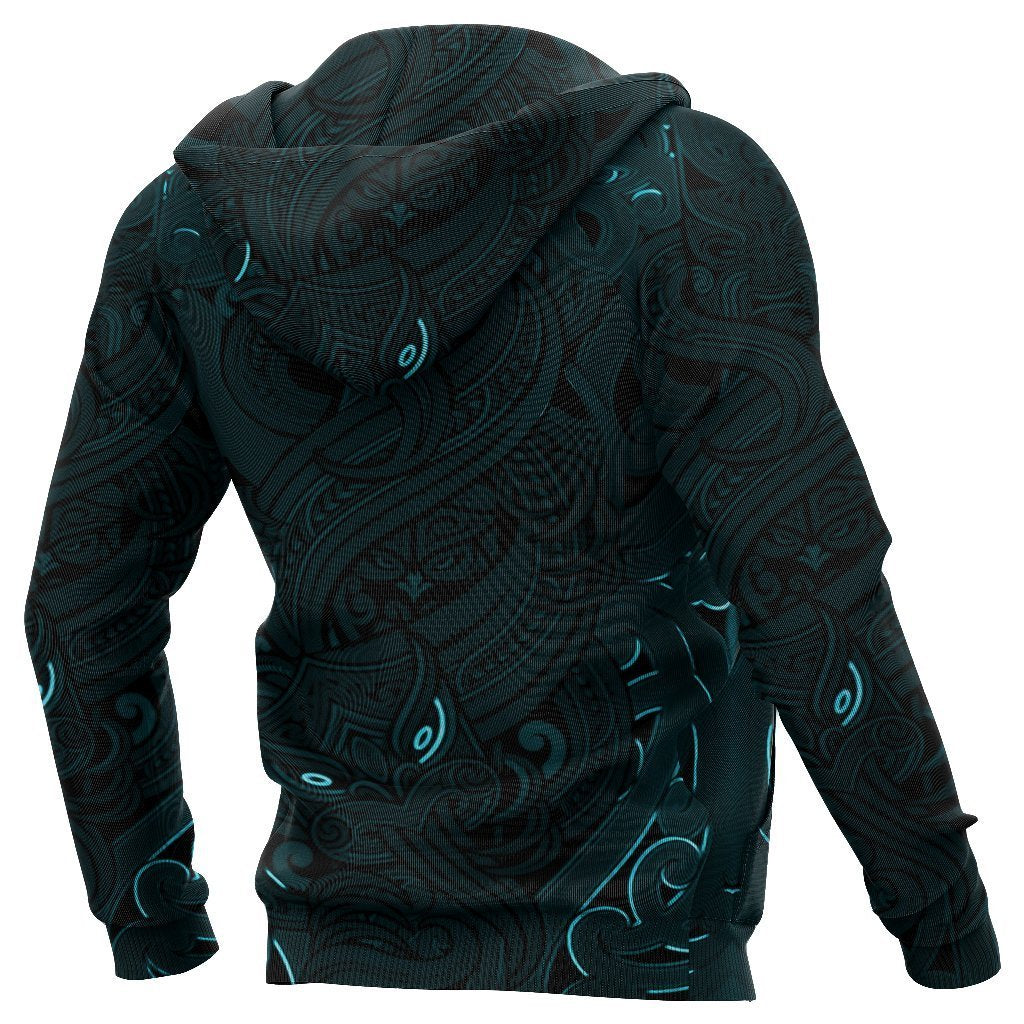 New Zealand Hoodie, Maori Gods Pullover Hoodie, Tumatauenga (God of War) Blue - Polynesian Pride
