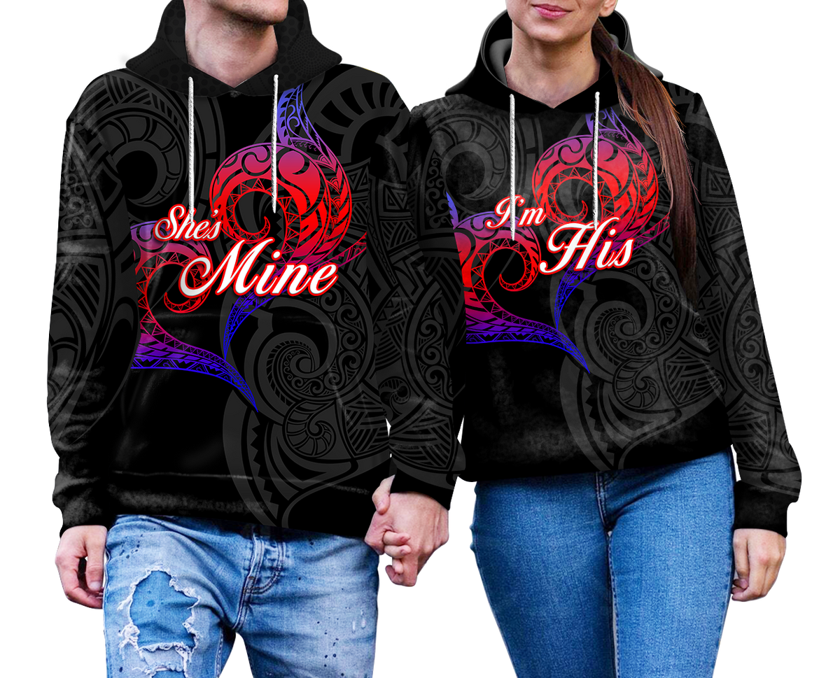 Valentine Day Guam Couple Hoodie Heart Tribal LT12 - Polynesian Pride