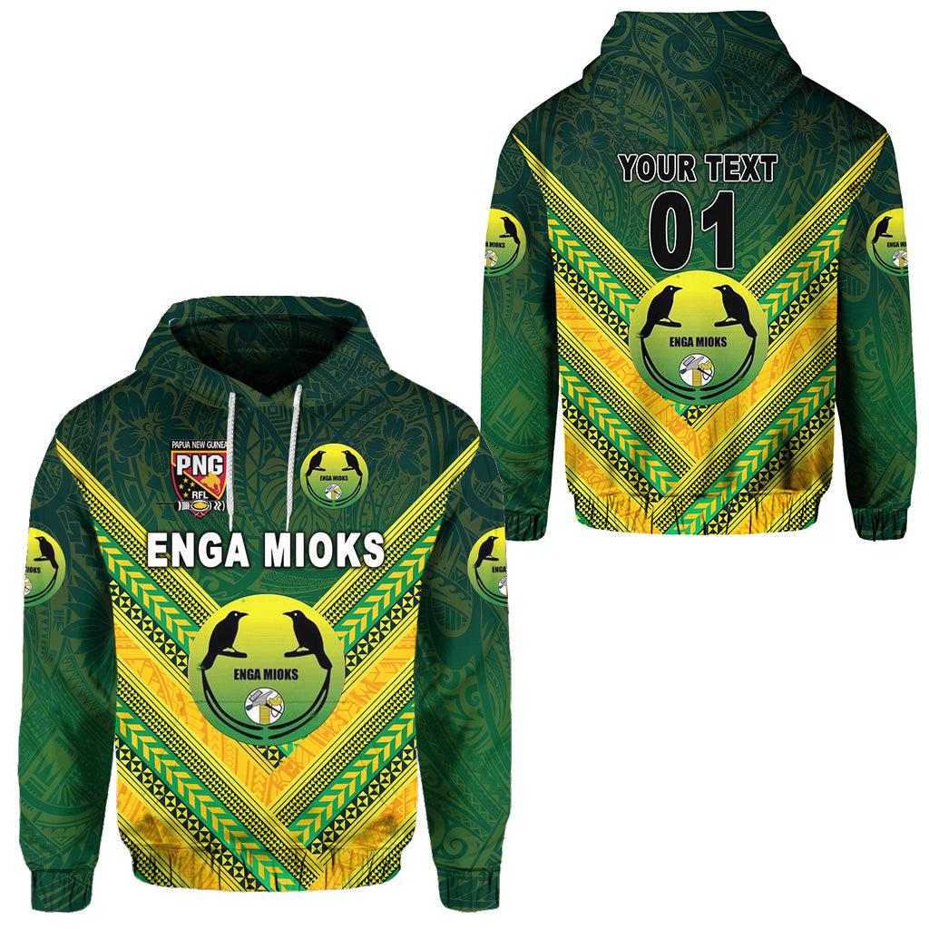 Custom Papua New Guinea Enga Mioks Hoodie Rugby Original Style Green, Custom Text and Number LT8 Unisex Green - Polynesian Pride
