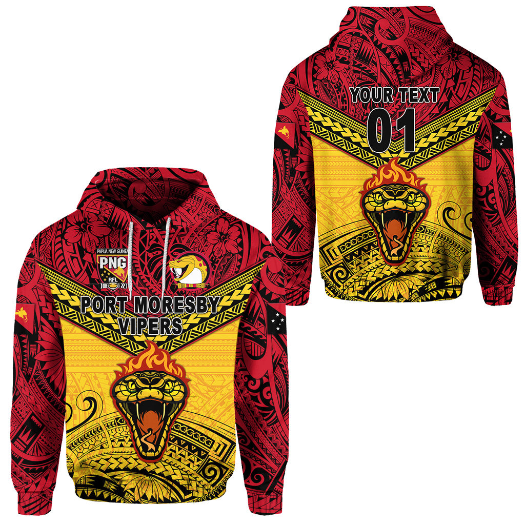 Custom Papua New Guinea Port Moresby Vipers Hoodie Rugby Original Style Red, Custom Text and Number LT8 Unisex Red - Polynesian Pride