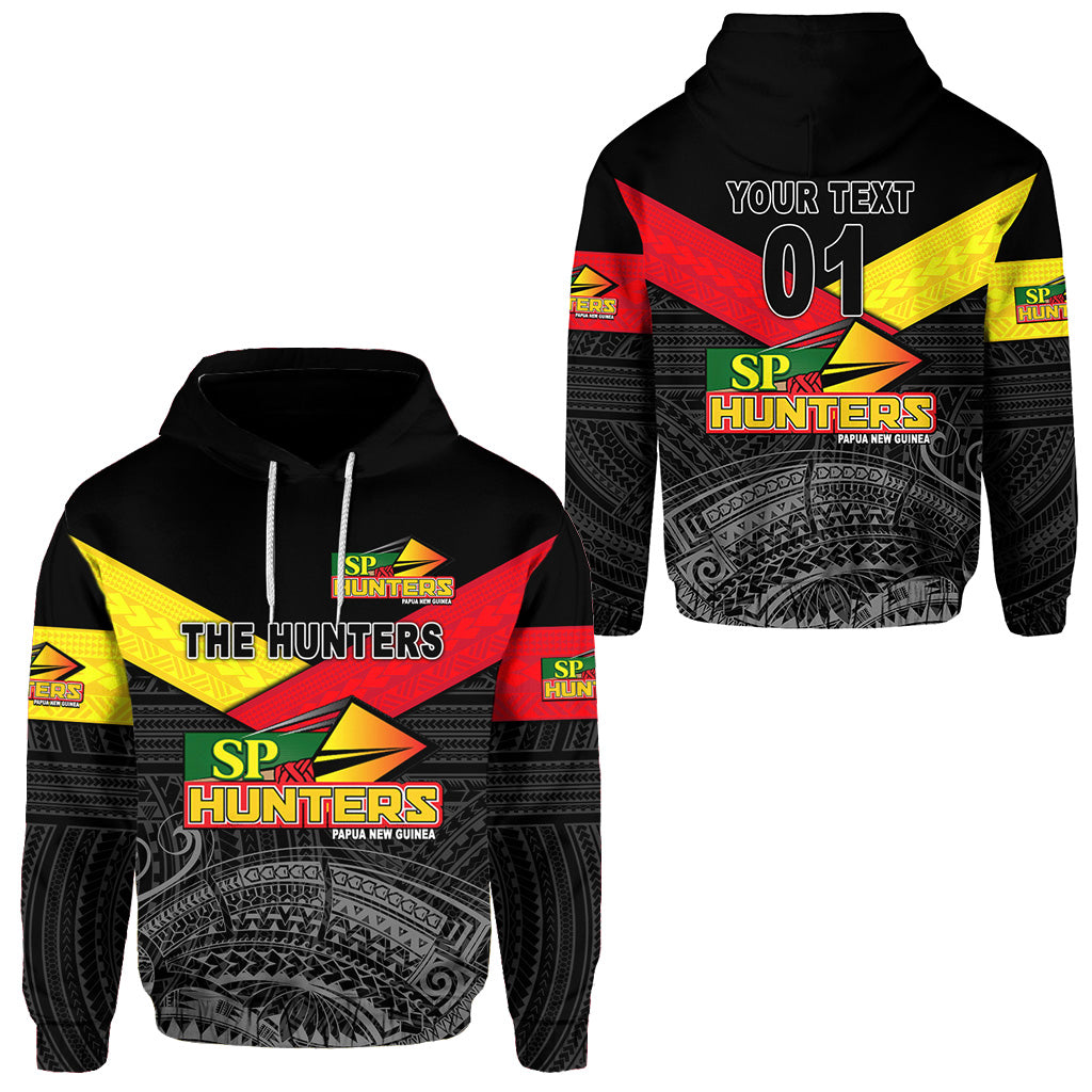 Custom Papua New Guinea SP Hunters Hoodie Rugby Original Style Black, Custom Text and Number LT8 Unisex Black - Polynesian Pride