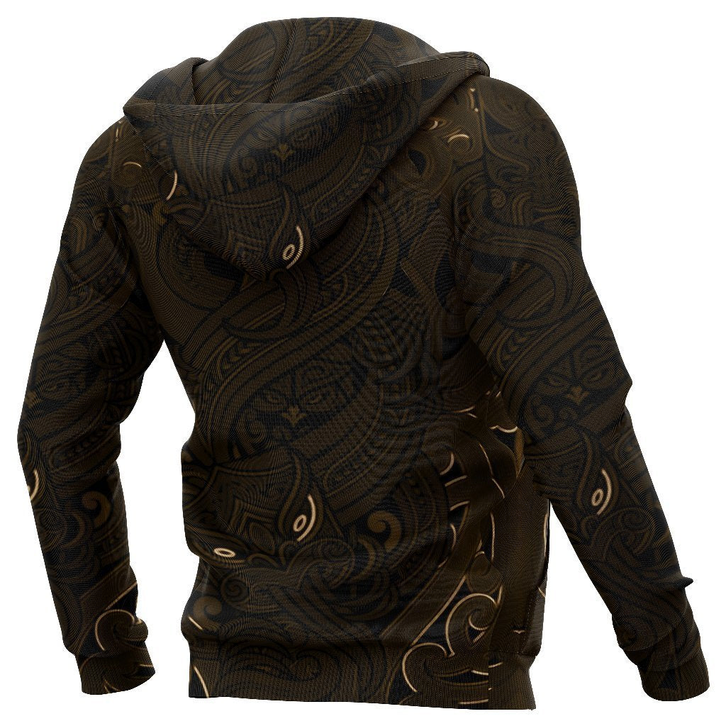 New Zealand Zip up Hoodie, Maori Gods Zipper Hoodie, Tumatauenga (God of War) Gold - Polynesian Pride